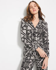 AMAZONIA TILE BLACK - Long-Sleeve Printed Notch Collar Pajama Top | Soma