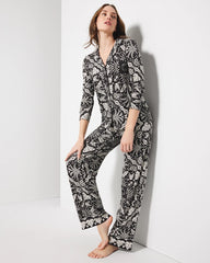 AMAZONIA TILE BLACK - Long-Sleeve Printed Notch Collar Pajama Top | Soma