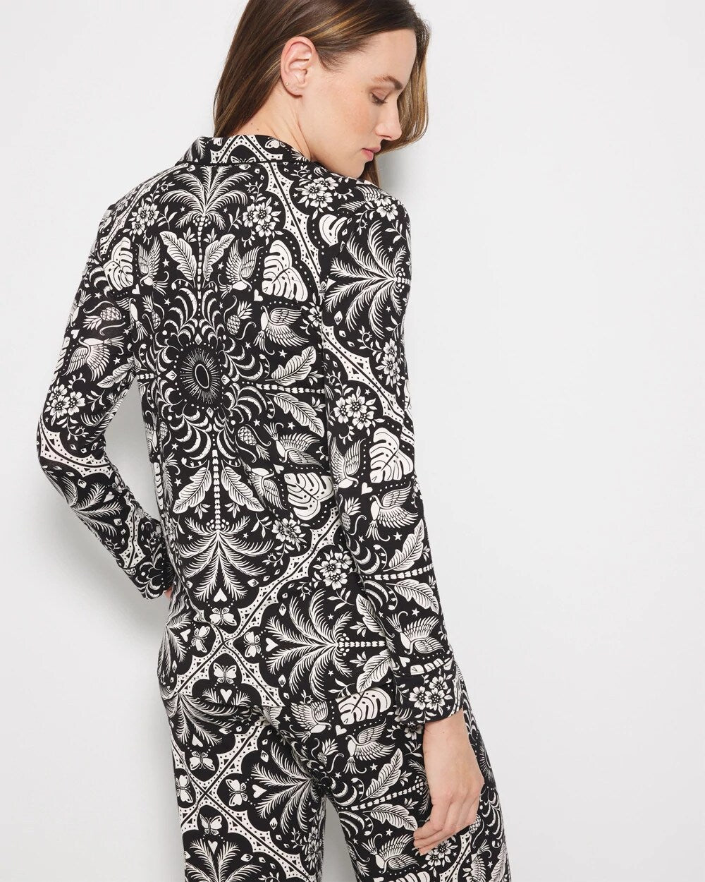 AMAZONIA TILE BLACK - Long-Sleeve Printed Notch Collar Pajama Top | Soma