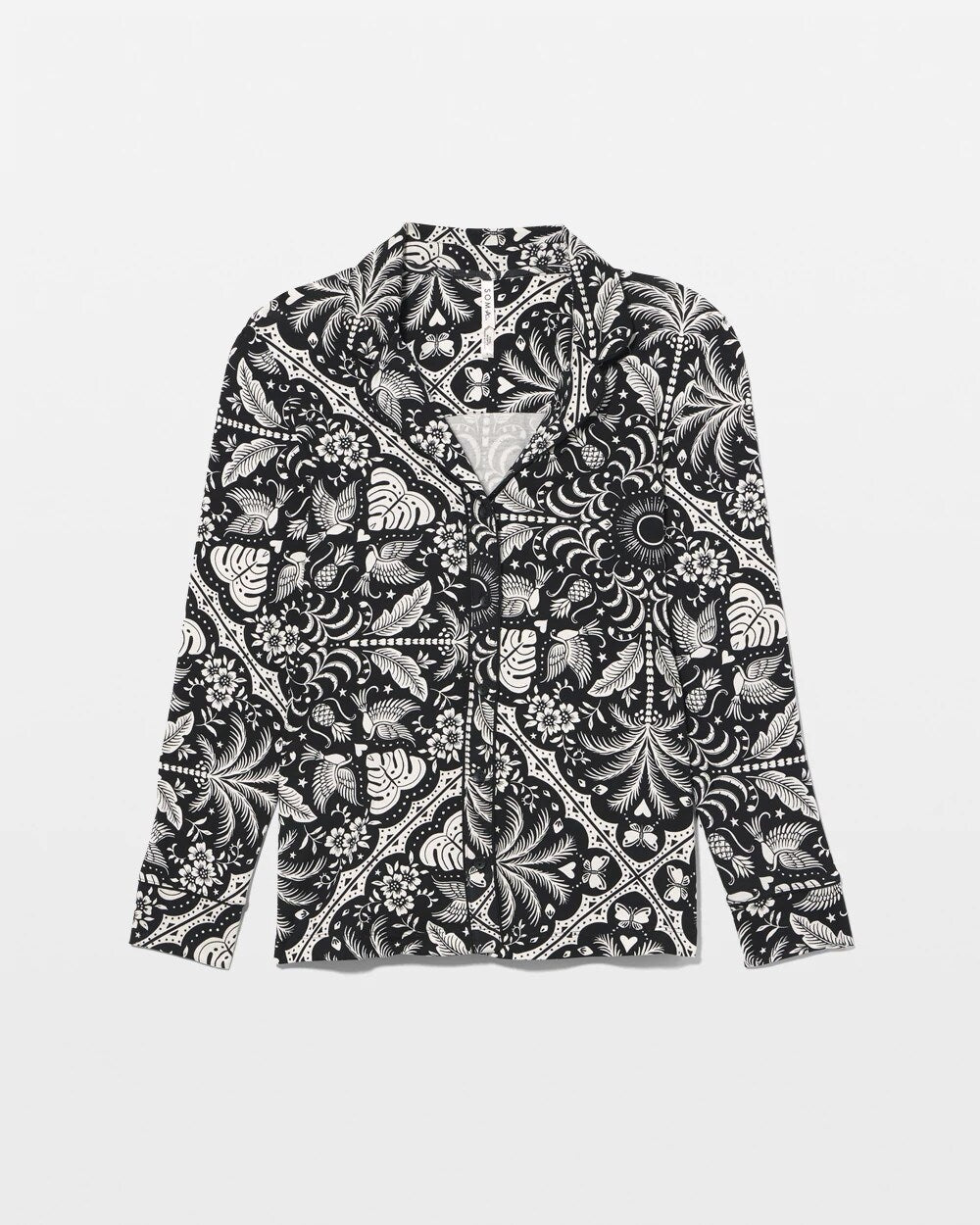 AMAZONIA TILE BLACK - Long-Sleeve Printed Notch Collar Pajama Top | Soma