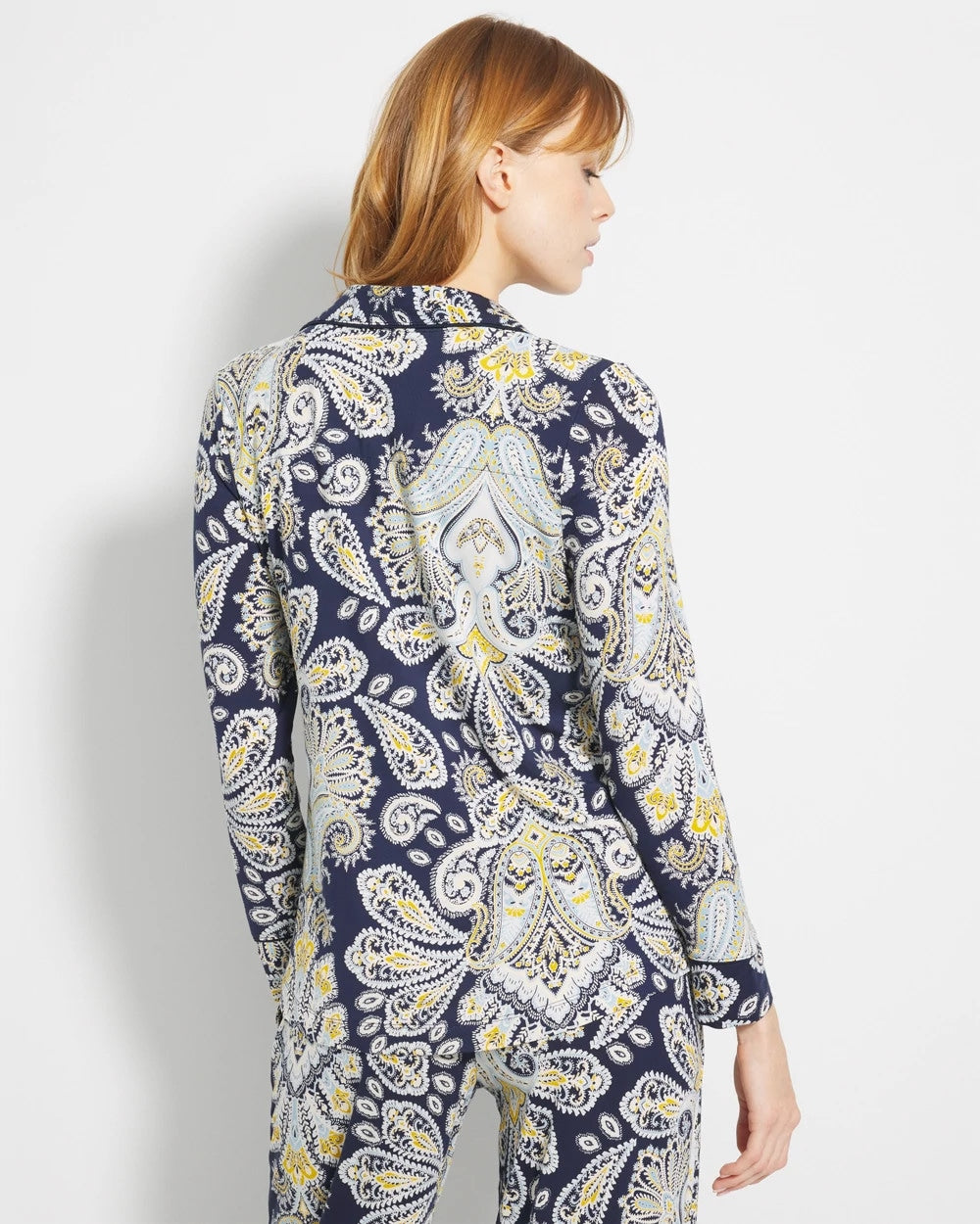 STYLISH PAISLEY NAVY - Long-Sleeve Printed Notch Collar Pajama Top | Soma