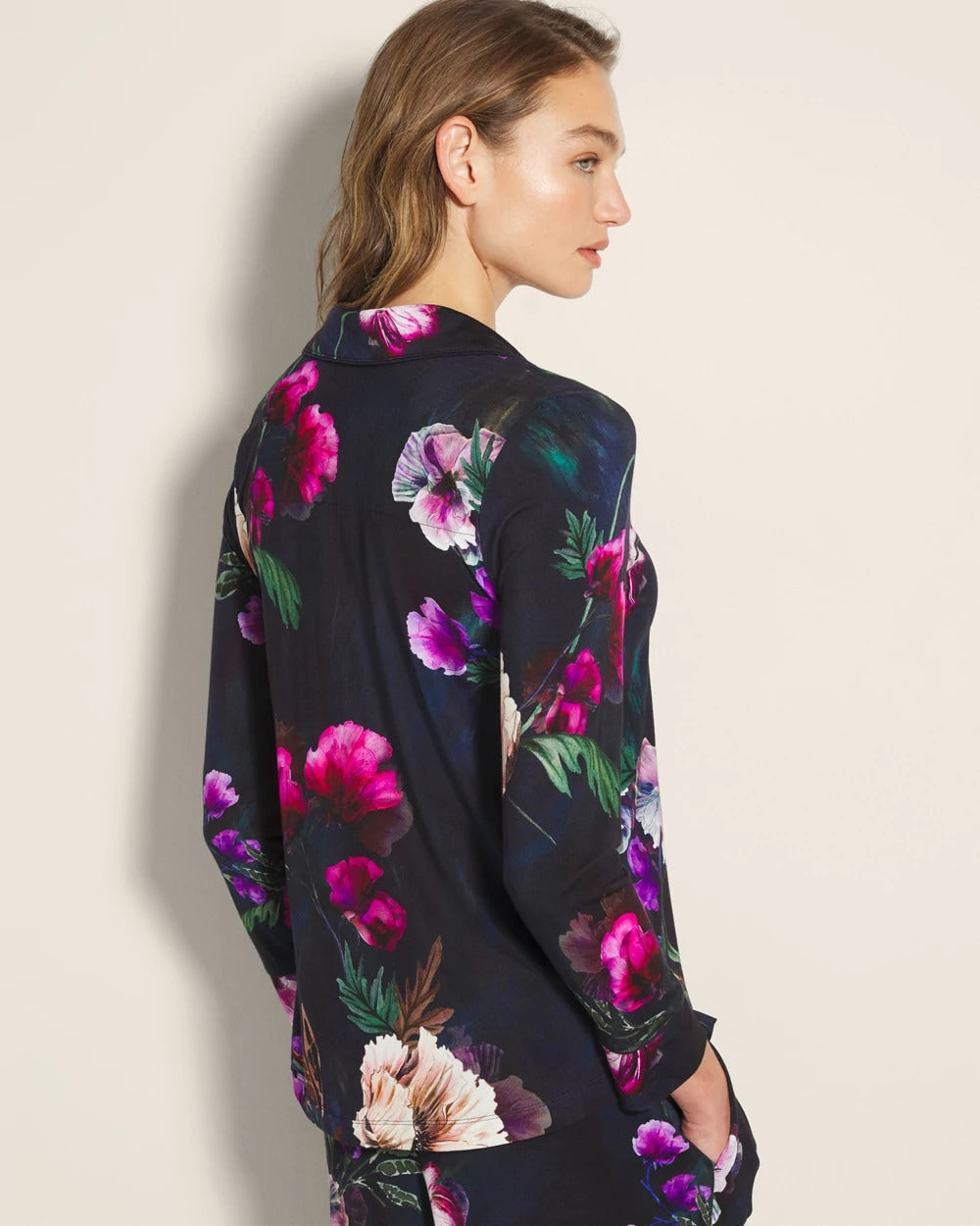 FLEUR EVER DRAMA NAVY - Long-Sleeve Printed Notch Collar Pajama Top | Soma