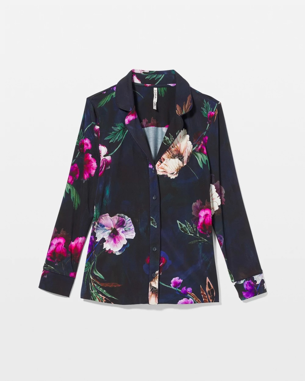 FLEUR EVER DRAMA NAVY - Long-Sleeve Printed Notch Collar Pajama Top | Soma