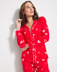 LOVELY HEART RED - Long-Sleeve Printed Notch Collar Pajama Top | Soma