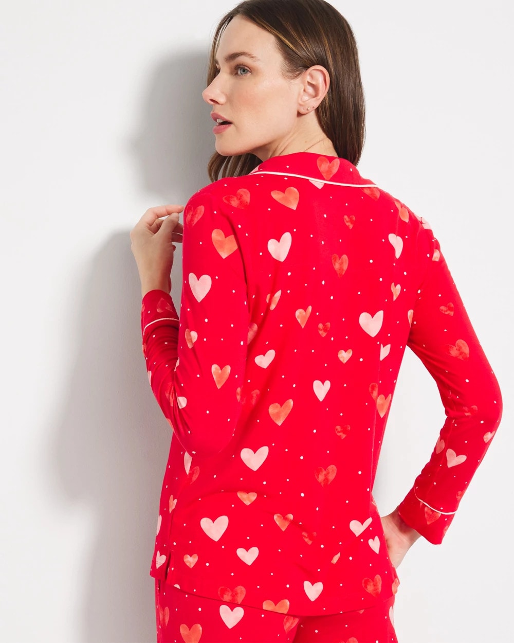 LOVELY HEART RED - Long-Sleeve Printed Notch Collar Pajama Top | Soma