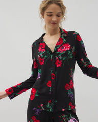 RHAPSODY FLORA BLACK - Long-Sleeve Printed Notch Collar Pajama Top | Soma