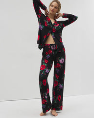 RHAPSODY FLORA BLACK - Long-Sleeve Printed Notch Collar Pajama Top | Soma