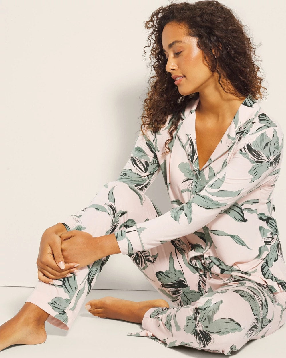 BLOOM BREEZE G SEPIA ROSE - Long-Sleeve Printed Notch Collar Pajama Top | Soma