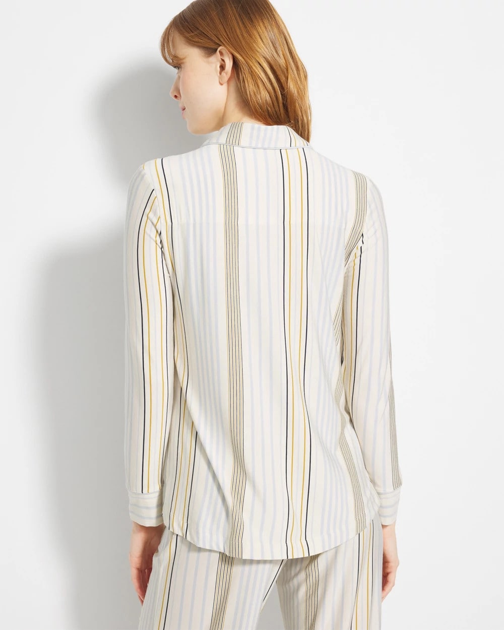 SUMMIT STRIPE CHAMPAGNE - Long-Sleeve Printed Notch Collar Pajama Top | Soma