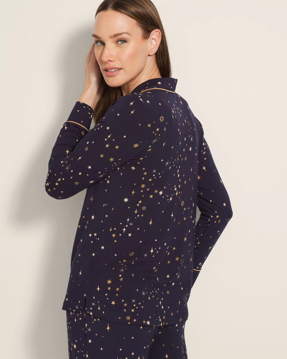 READY TO GLOW NAVY - Long-Sleeve Printed Notch Collar Pajama Top | Soma