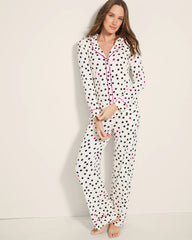 FANCIFUL DOT CHAMPAGNE - Long-Sleeve Printed Notch Collar Pajama Top | Soma