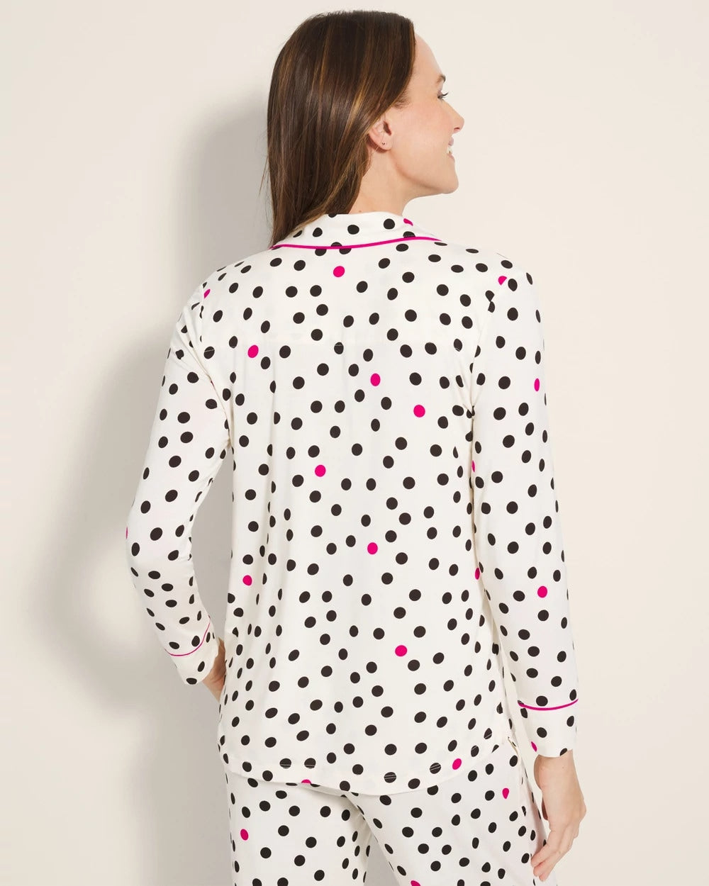 FANCIFUL DOT CHAMPAGNE - Long-Sleeve Printed Notch Collar Pajama Top | Soma