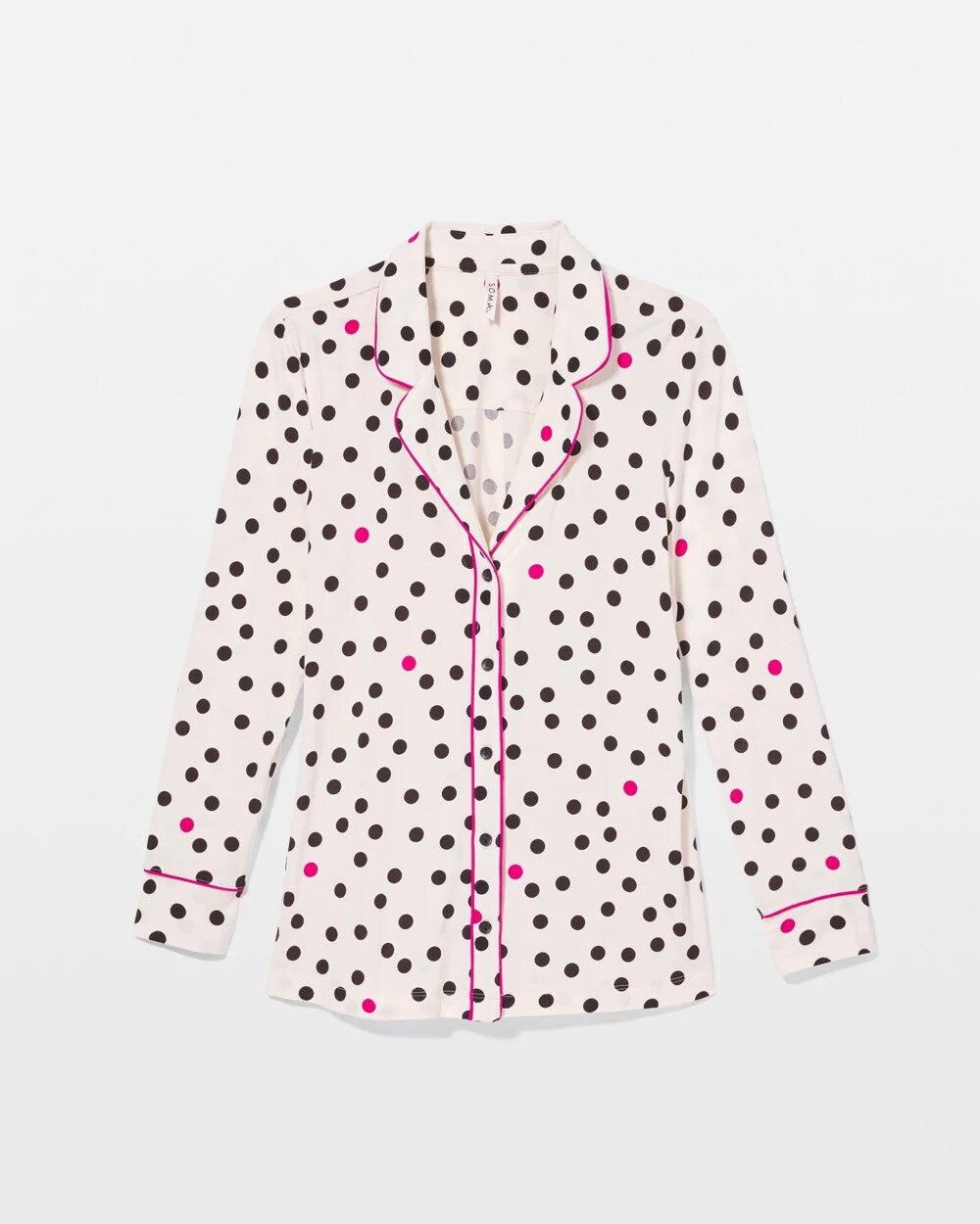 FANCIFUL DOT CHAMPAGNE - Long-Sleeve Printed Notch Collar Pajama Top | Soma