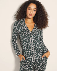 TINY PETALS DK EVERGLADE - Long-Sleeve Printed Notch Collar Pajama Top | Soma