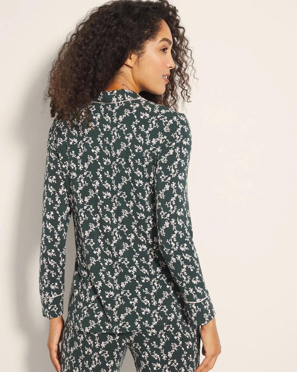 TINY PETALS DK EVERGLADE - Long-Sleeve Printed Notch Collar Pajama Top | Soma