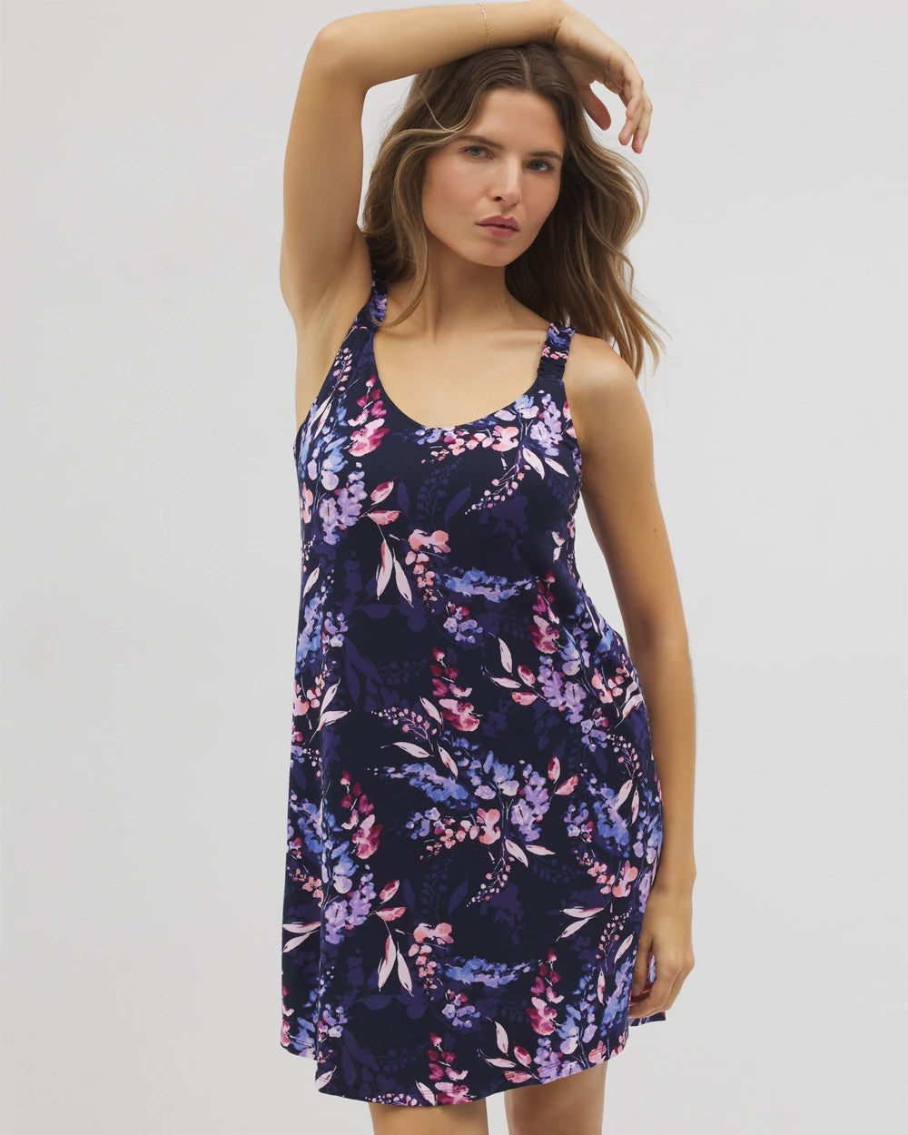 BLOOM BRIGHTLY NAVY - Cool Nights Ruffle Strap Chemise | Soma