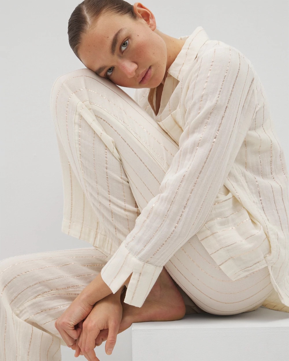 CHAMPAGNE STRIPE - Cotton Gauze Pajama Pant | Soma