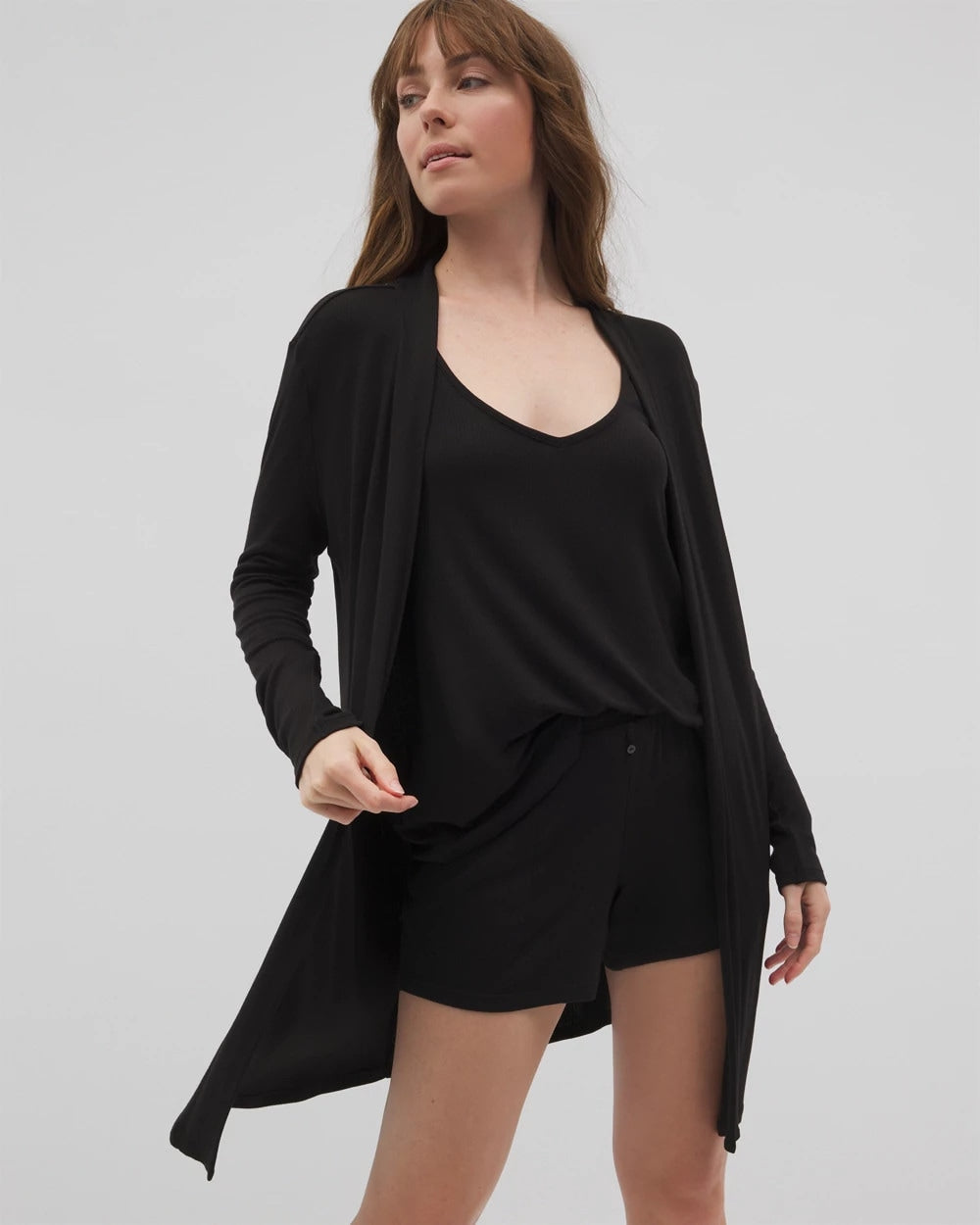 BLACK - Lightweight Rib Knit Long Sleeve Wrap | Soma