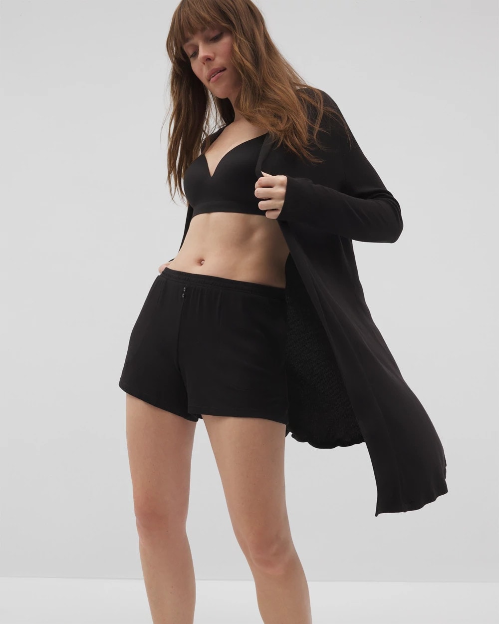 BLACK - Lightweight Rib Knit Long Sleeve Wrap | Soma
