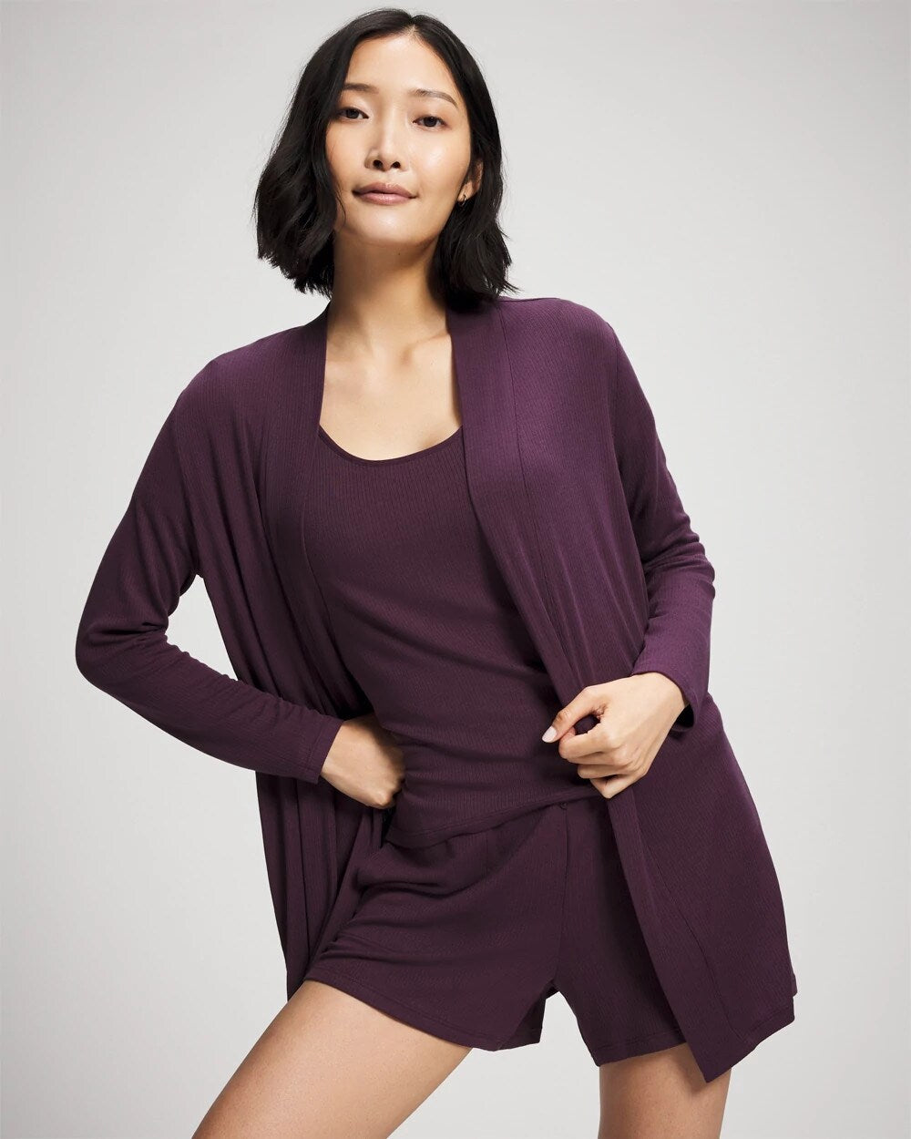 PLUM PERFECT - Lightweight Rib Knit Long Sleeve Wrap | Soma