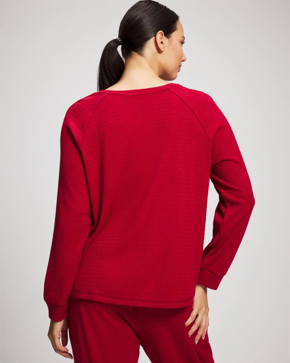PAINT THE TOWN RED - Cozy Waffle Long Sleeve V-Neck Pajama Top | Soma
