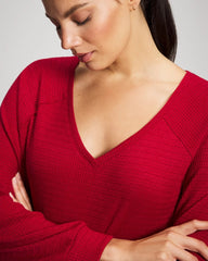 PAINT THE TOWN RED - Cozy Waffle Long Sleeve V-Neck Pajama Top | Soma