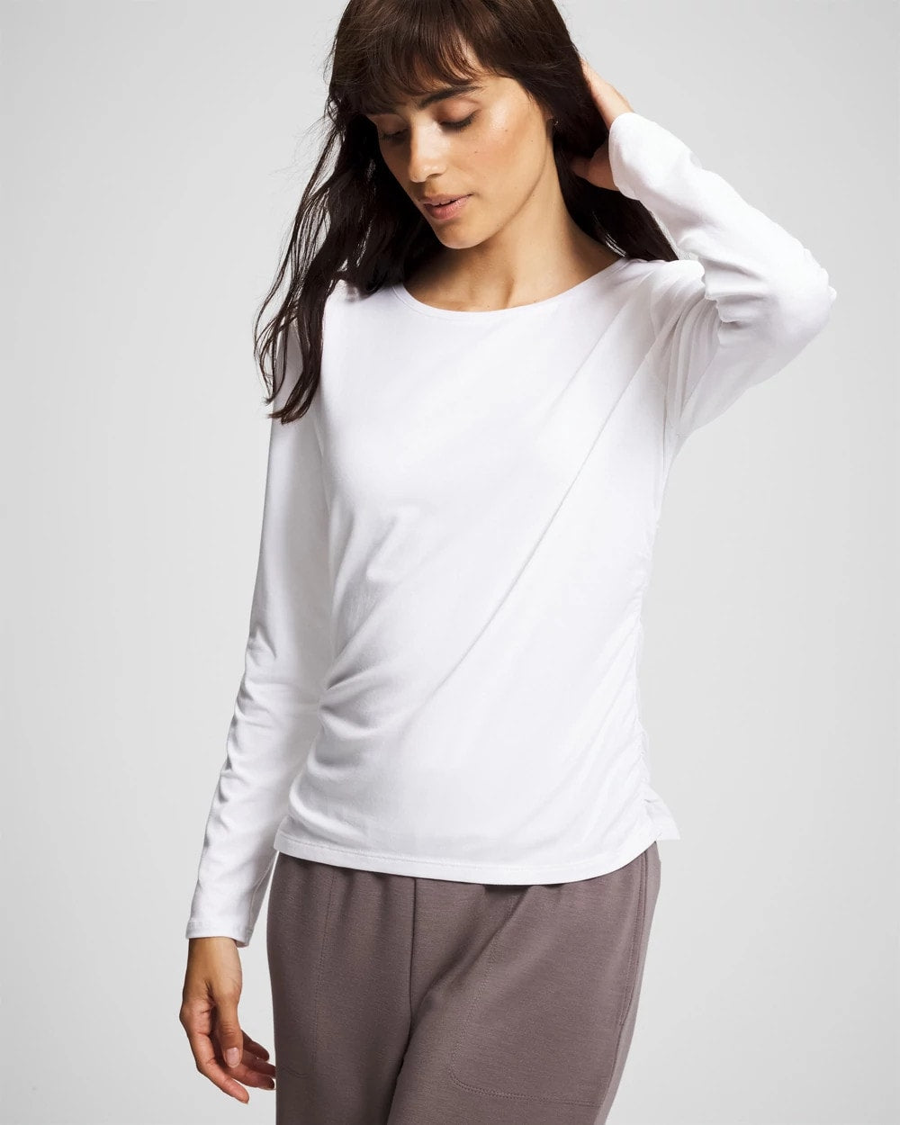 OPTIC WHITE - Ruched Long Sleeve Pajama Tee | Soma