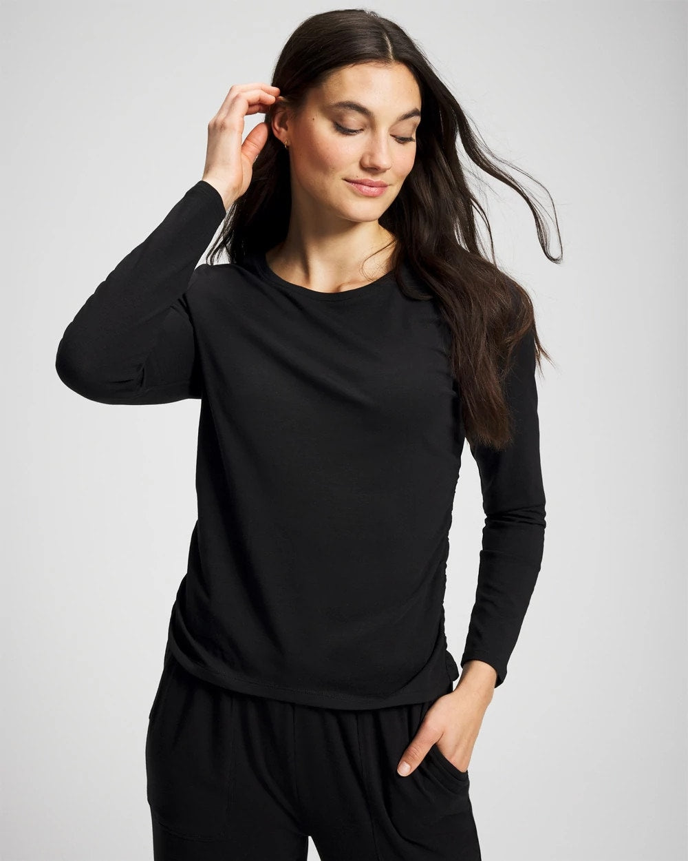 BLACK - Ruched Long Sleeve Pajama Tee | Soma