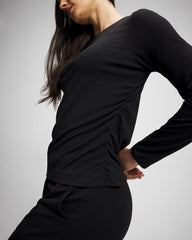 BLACK - Ruched Long Sleeve Pajama Tee | Soma