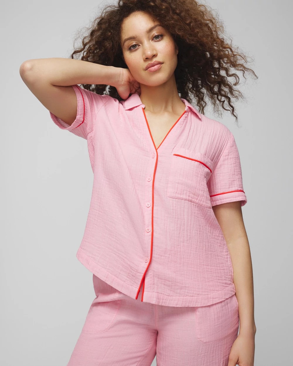 CROSSDYE MAKE ME BLUSH - Short-Sleeve Notch Collar Pajama Top | Soma