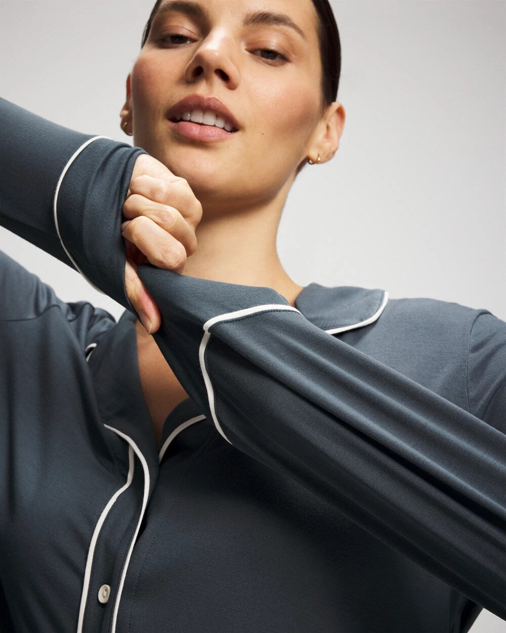 PETROL - Long-Sleeve Notch Collar Pajama Top | Soma