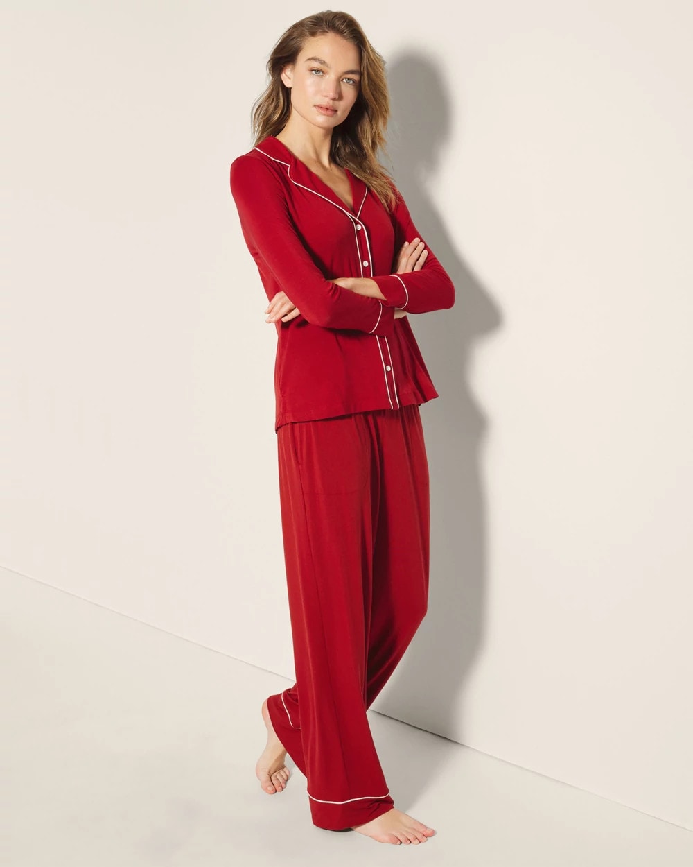 PAINT THE TOWN RED - Long-Sleeve Notch Collar Pajama Top | Soma