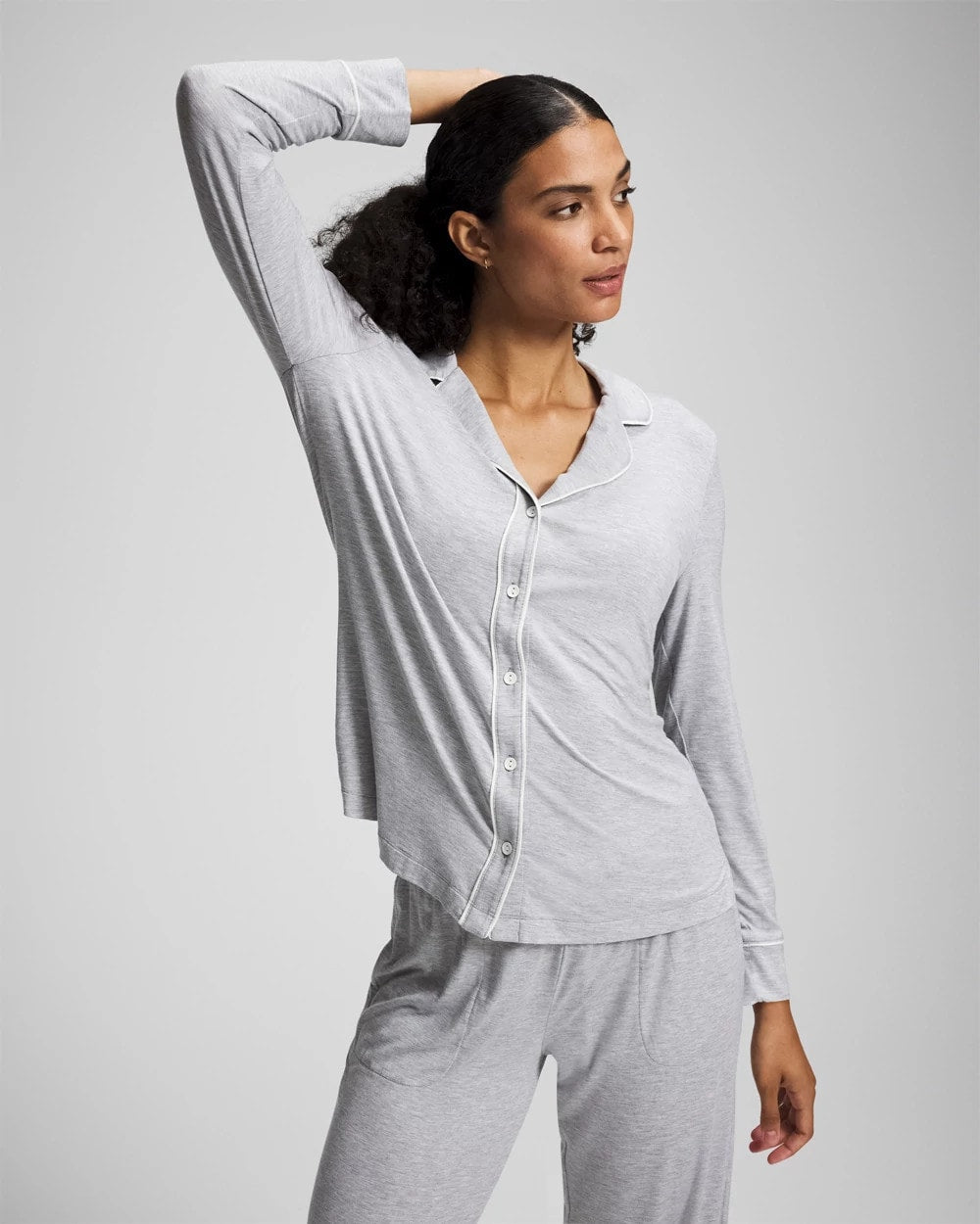 HEATHER OPAL GRAY - Long-Sleeve Notch Collar Pajama Top | Soma