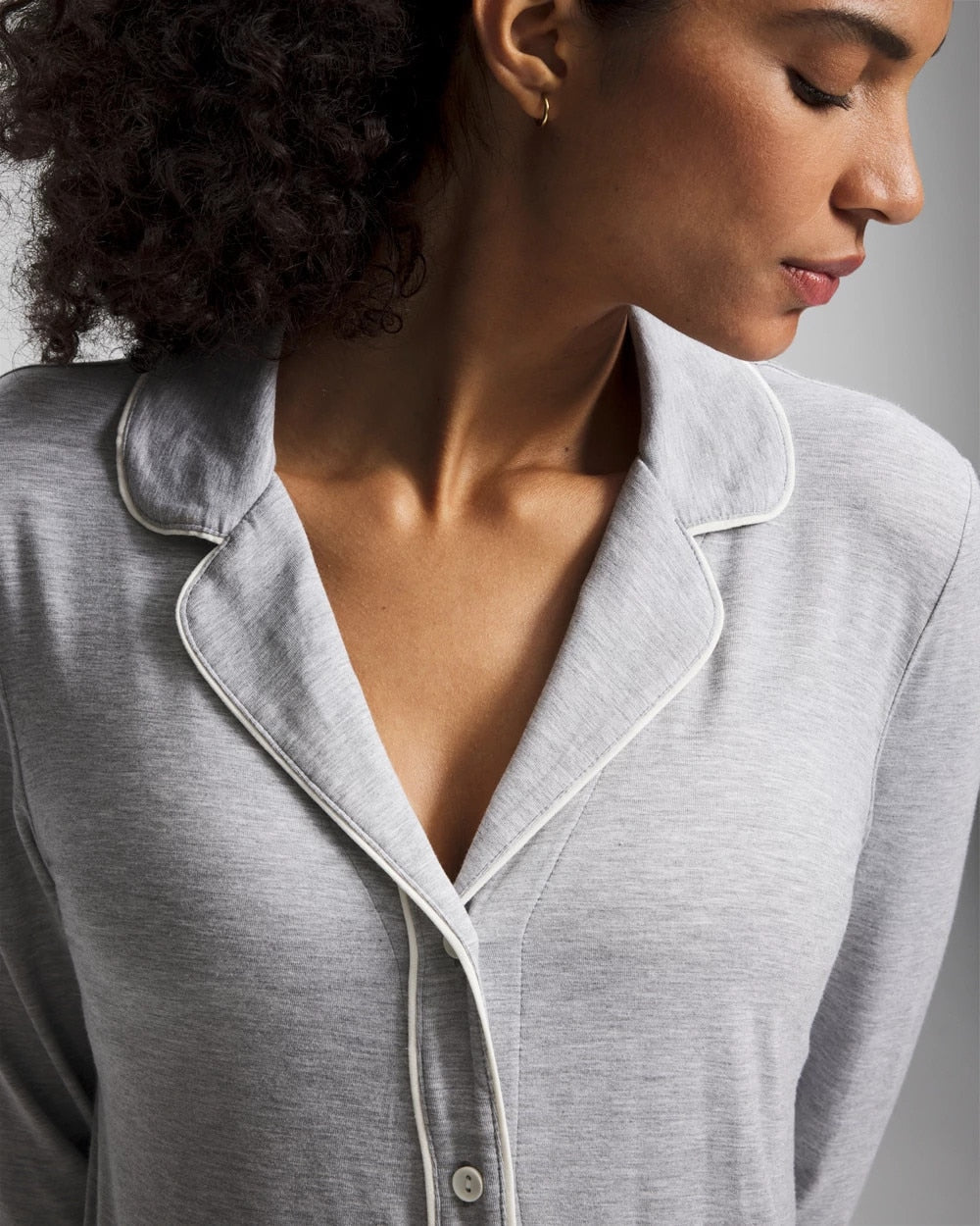 HEATHER OPAL GRAY - Long-Sleeve Notch Collar Pajama Top | Soma