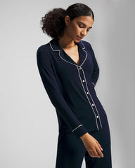 NIGHTFALL NAVY - Long-Sleeve Notch Collar Pajama Top | Soma