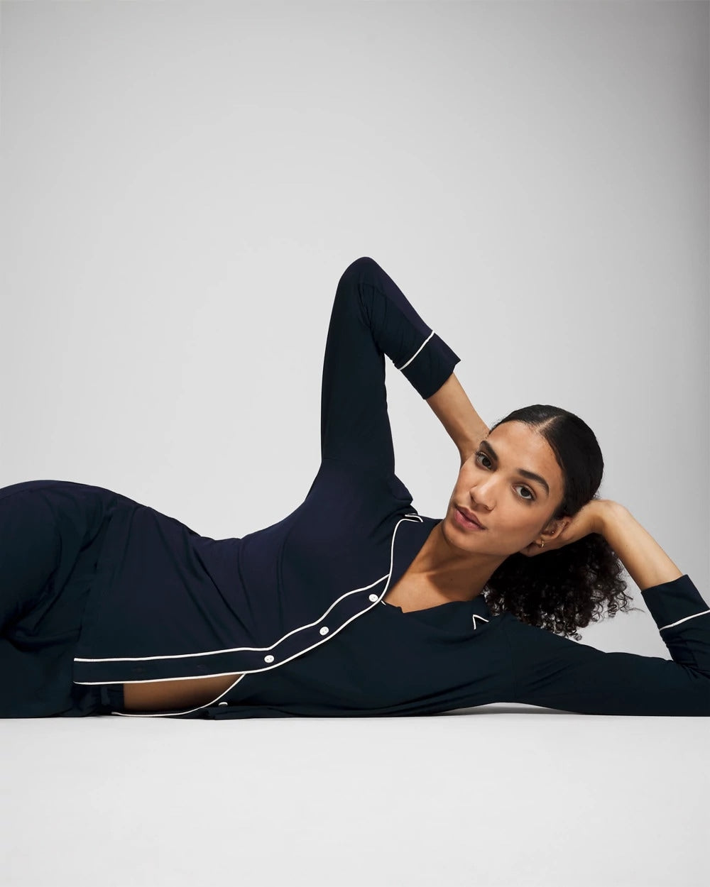 NIGHTFALL NAVY - Long-Sleeve Notch Collar Pajama Top | Soma