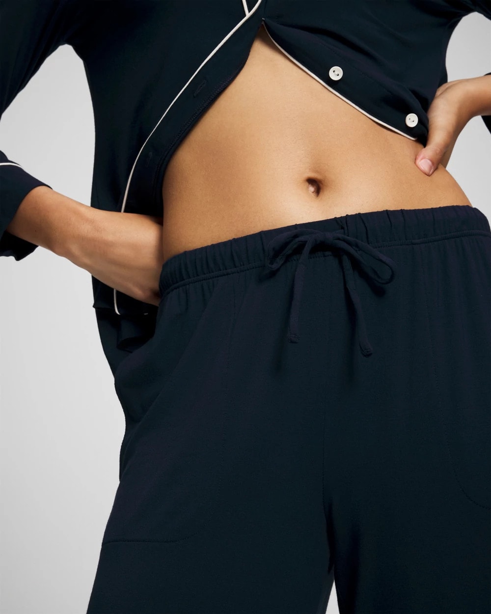 NIGHTFALL NAVY - Solid Piped Pajama Pants | Soma