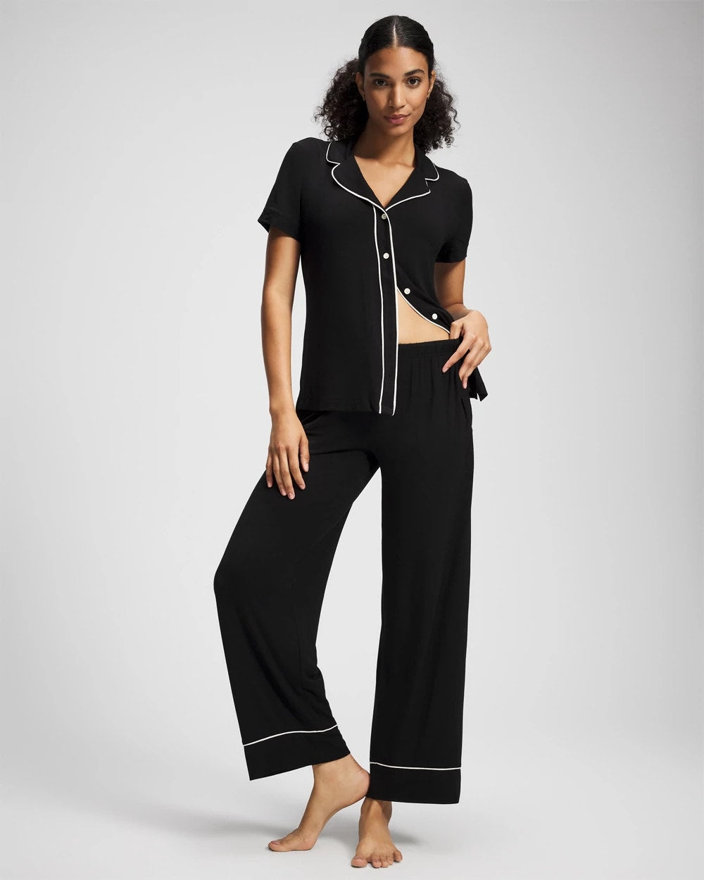 BLACK - Solid Piped Pajama Pants | Soma