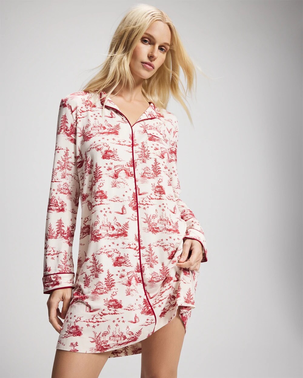ENCHANTED TOILE CHAMPAGNE - Piped Long-Sleeve Sleepshirt | Soma
