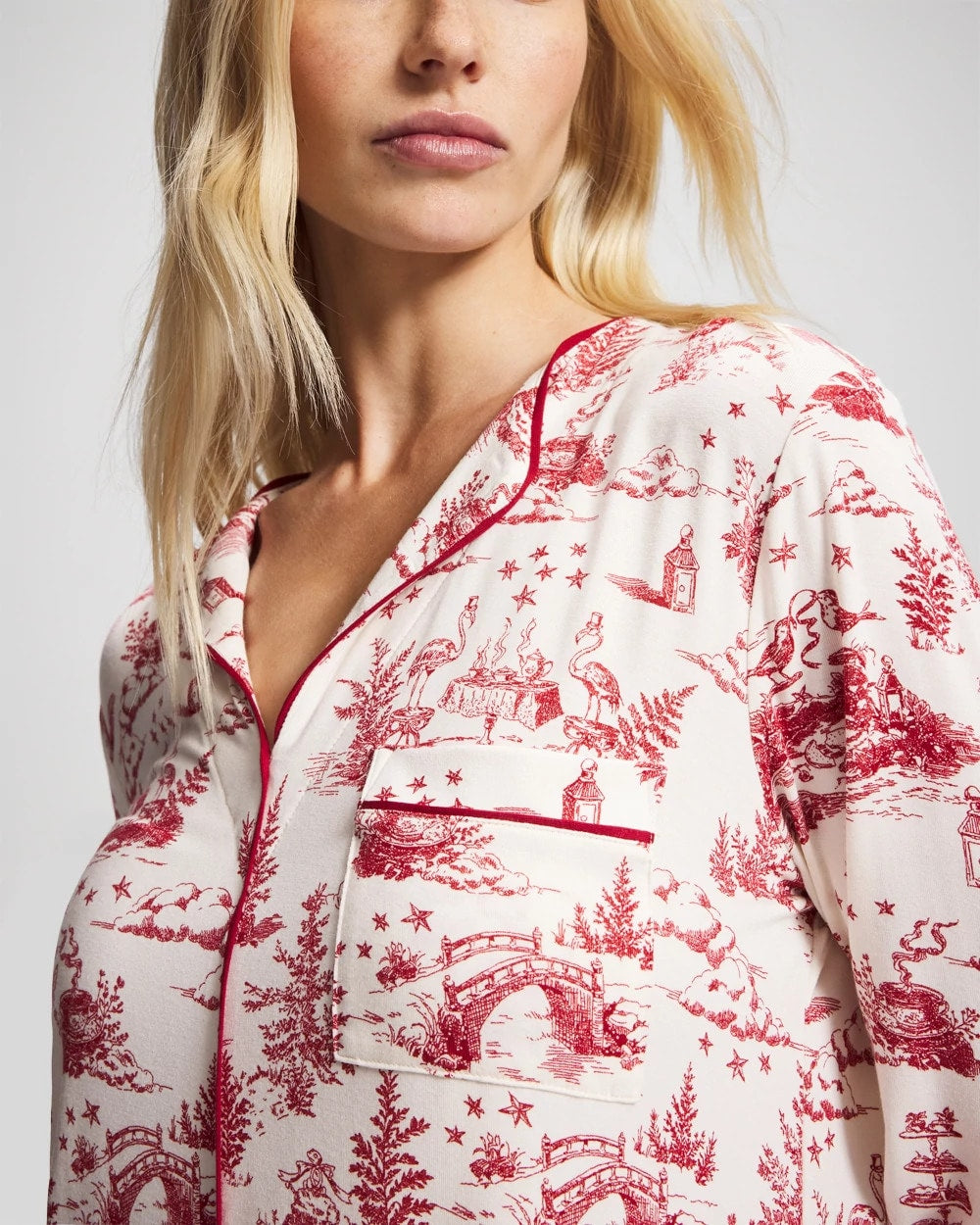ENCHANTED TOILE CHAMPAGNE - Piped Long-Sleeve Sleepshirt | Soma