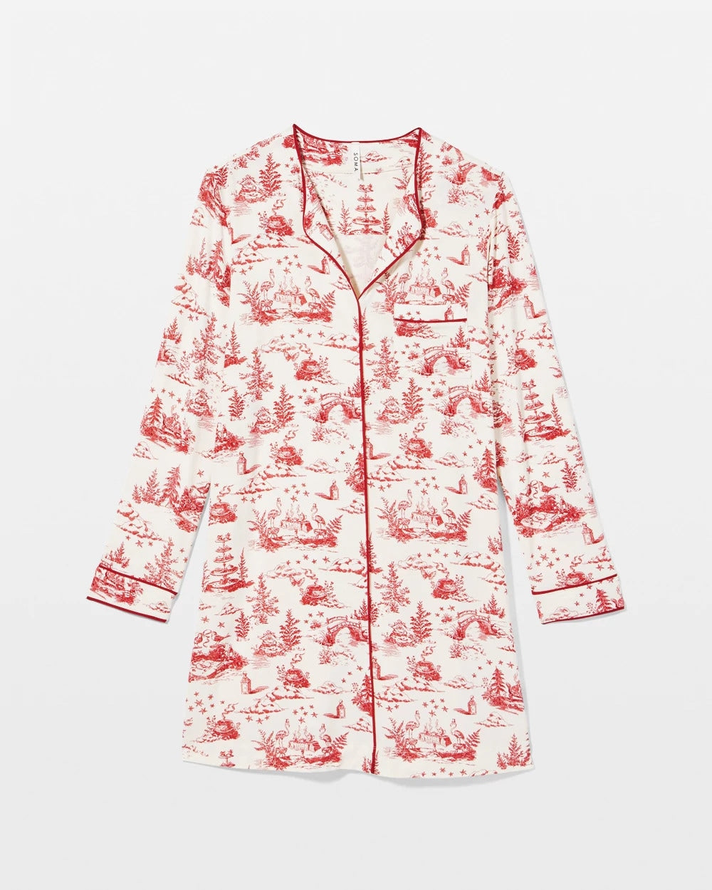 ENCHANTED TOILE CHAMPAGNE - Piped Long-Sleeve Sleepshirt | Soma