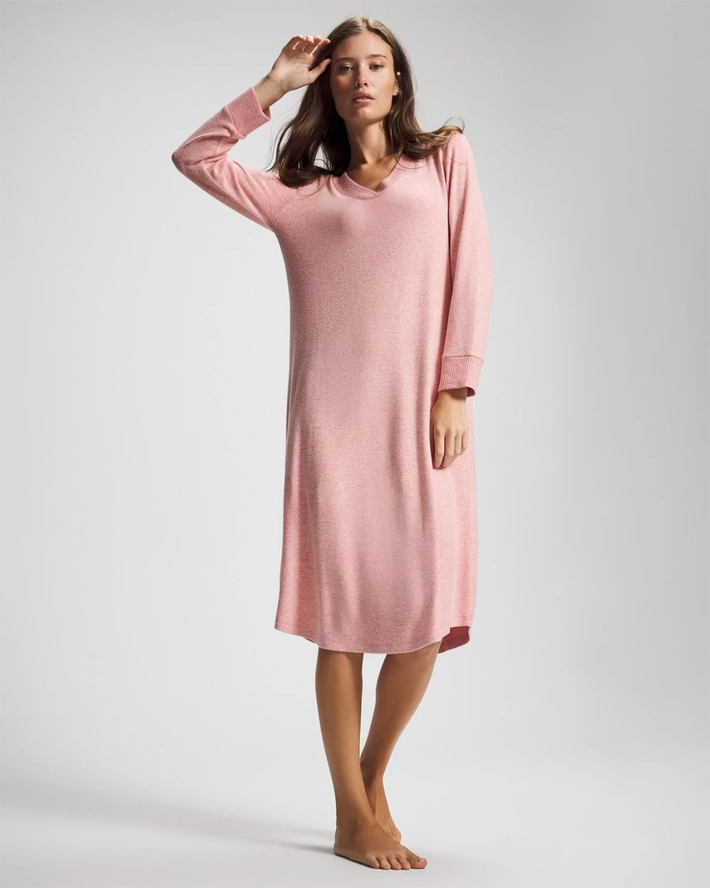 CAMEO PINK/DUSTY ROSE - Long Sleeve Midi Sleepshirt | Soma