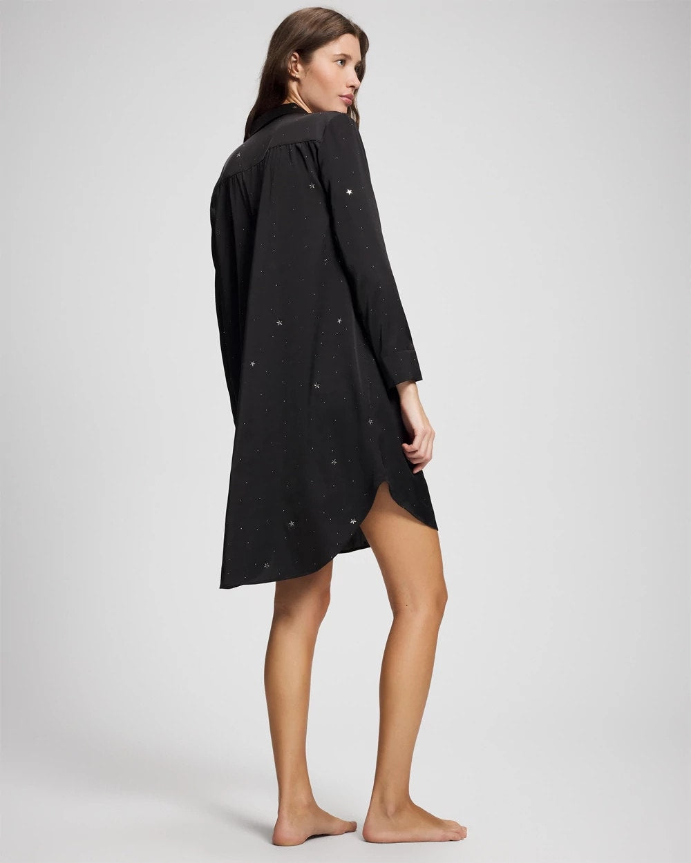 SILVER DEW DROP/BLACK - Long-Sleeve Sleep Shirt | Soma