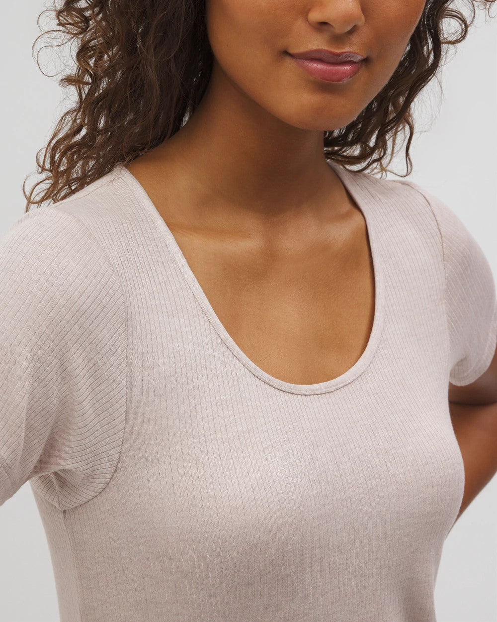 HEATHER BARELY THERE - Lightweight Rib Knit Short Sleeve Pajama Tee | Soma