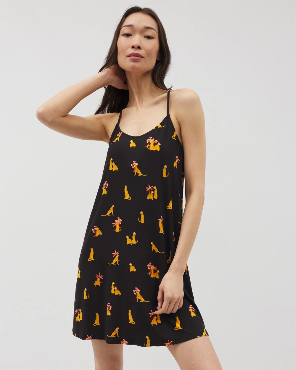 FELINE FUN MID BLK - Strappy Sleepshirt | Soma