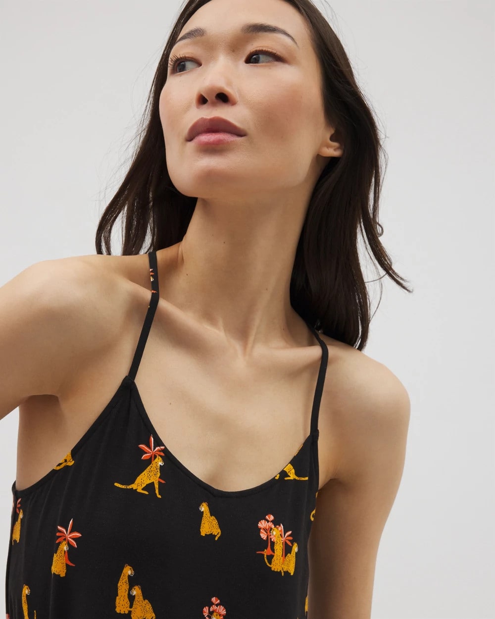 FELINE FUN MID BLK - Strappy Sleepshirt | Soma