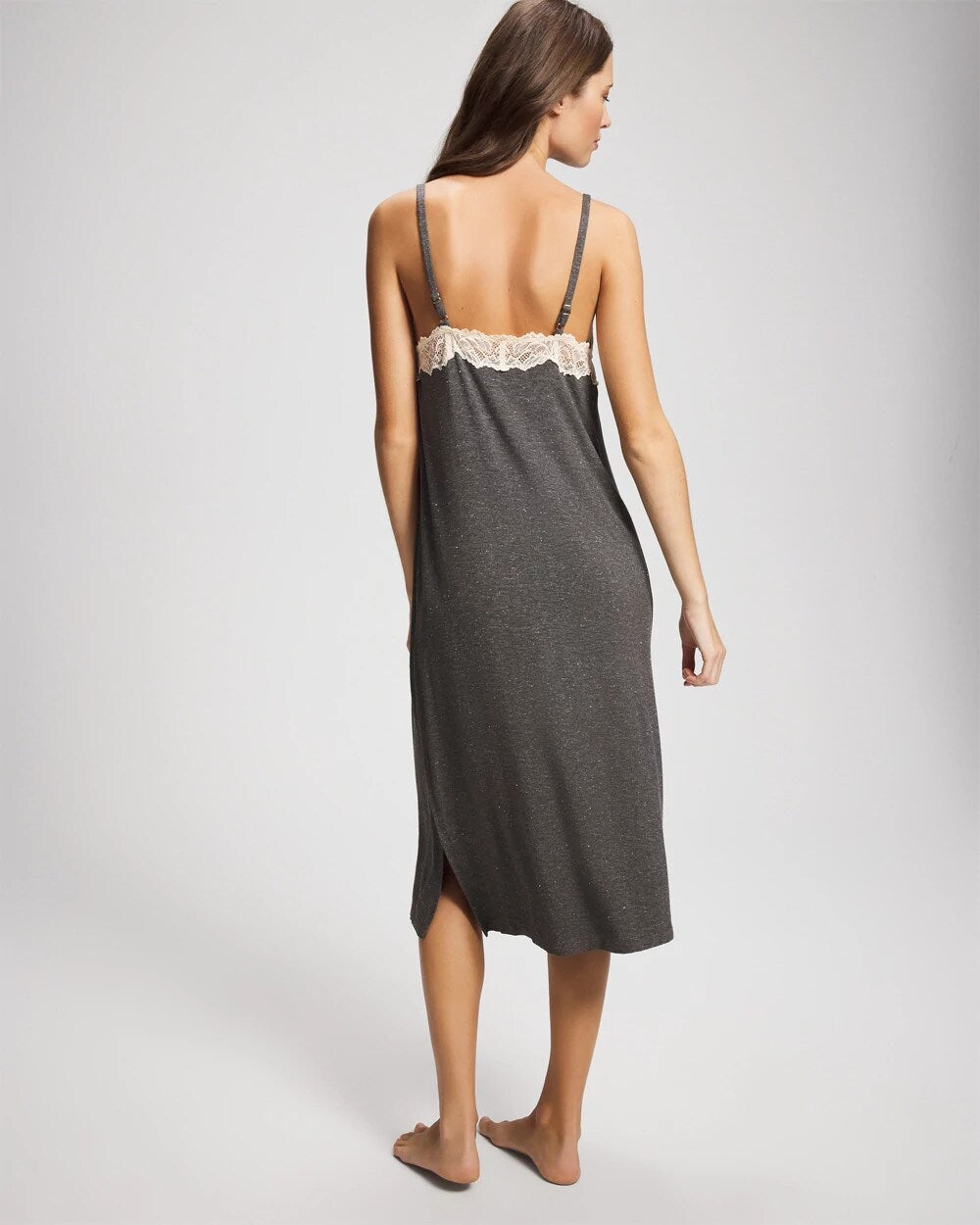 CHARCOAL HEATHER W/ SHINE - Lace Trim Chemise | Soma