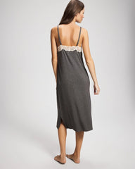 CHARCOAL HEATHER W/ SHINE - Lace Trim Chemise | Soma