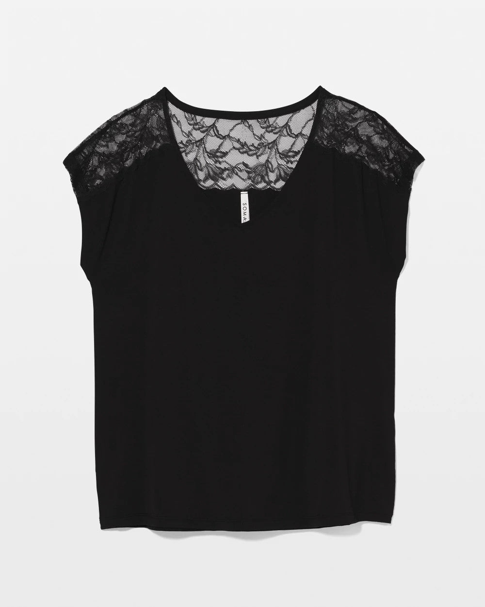 BLACK - Short Sleeve Lace Pajama Tee | Soma