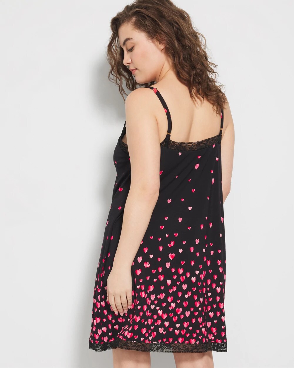 FLOATING HEARTS BDR BLK R - Lace Trim Chemise | Soma